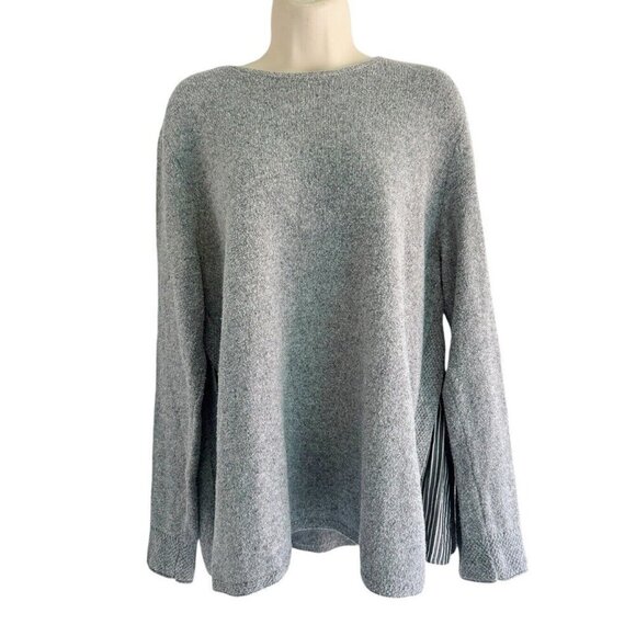 J Jill Women's Sz L Gray Knit Crew Neck Sweater Striped Contrasting Sides - Picture 1 of 9